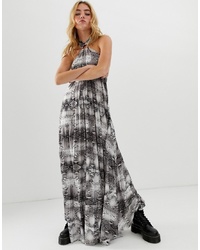 ASOS DESIGN Snake Halter Trapeze Pleated Maxi Dress With Ring Detail
