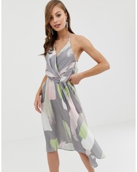 ASOS DESIGN Minimal Drape Midi Dress In Asbtract Brush Print