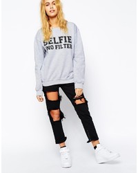Adolescent Clothing Boyfriend Crew Neck Sweatshirt With Selfie No Filter Print