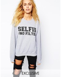 Adolescent Clothing Boyfriend Crew Neck Sweatshirt With Selfie No Filter Print