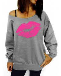 Black Scoop Neck Lipstick Print Sweatshirt