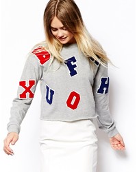 Asos Collection Cropped Sweatshirt With Fuzzy Letter