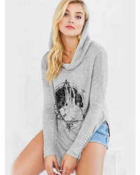 Hooded Printed Slit Sweatshirt