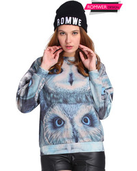 Romwe Owls Print Long Sleeved Sweatshirt