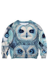 Romwe Owls Print Long Sleeved Sweatshirt