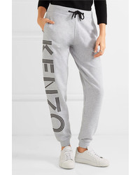 Kenzo Printed Cotton Jersey Track Pants Light Gray