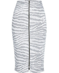 River Island Grey Zebra Print Zip Front Pencil Skirt