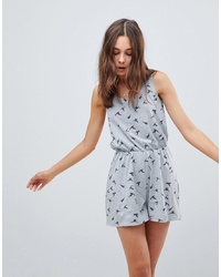 Brave Soul Swoop Playsuit In Bird Print Marl Charcoal