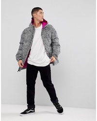 Analog Kilroy Snowboard Hooded Puffer Jacket In Black Squiggle Print