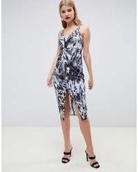 ASOS DESIGN Knot Front Satin Midi In Abstract Print