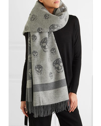 Alexander McQueen Reversible Intarsia Wool And Cashmere Blend Cape Gray