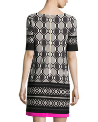 Eliza J Graphic Print Half Sleeve Shift Dress Gray Pattern