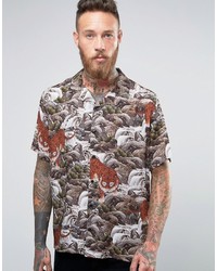 Asos Regular Fit Shirt With Revere Collar Waterfall Tiger Print
