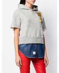 Dsquared2 Patch Short Sleeve Hoodie With Faux Denim Layer