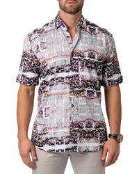 Maceoo Galileo Regular Fit Glitch Short Sleeve Button Up Shirt In Greyblackburgundy At Nordstrom