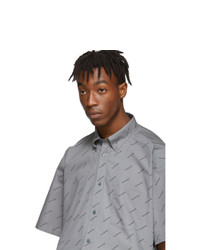Balenciaga Grey All Over Logo Short Sleeve Shirt