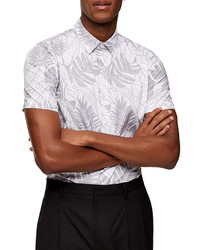 Topman Leaf Print Short Sleeve Button Up Shirt