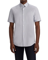 Bugatchi Ooohcotton Tech Print Stretch Short Sleeve Button Up Shirt In Sky At Nordstrom