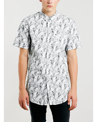 Topman Grey Marble Print Longline Short Sleeve Shirt