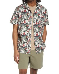 Treasure & Bond Trim Fit Watercolor Crane Short Sleeve Twill Button Up Shirt In Rust  Multi Watercolor Cranes At Nordstrom