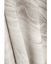 Alexander McQueen Asymmetric Printed Silk Crepe De Chine Blouse Gray
