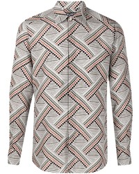 Dolce & Gabbana Dotted Cross Hatch Print Silk Shirt