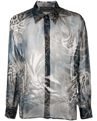 Atu Body Couture Leopard Print Semi Sheer Silk Shirt