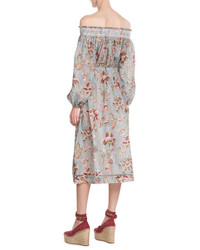 Zimmermann Cotton Silk Midi Dress With Bardot Neckline