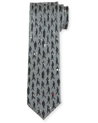 Salvatore Ferragamo Passerby Logo Print Silk Twill Tie Gray
