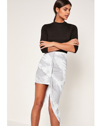 Missguided Marble Print Jersey Asymmetric Midi Skirt Multi