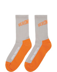 Heron Preston Grey And Orange Logo Socks