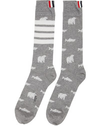 Thom Browne Grey Half Drop Bear Salmon Socks