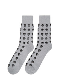 Alexander McQueen Silver And Black Glittered Short Skull Socks