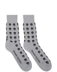 Alexander McQueen Silver And Black Glittered Short Skull Socks