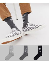ASOS DESIGN Sports Style Socks With Monster Faces 3 Pack
