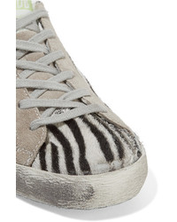 Golden Goose Deluxe Brand Super Star Suede Trimmed Zebra Print Calf Hair Sneakers Zebra Print