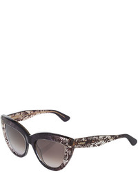 Valentino Lace Print Cat Eye Acetate Sunglasses Gray Faded