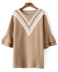 Bell Sleeve Chevron Pattern Navy Sweater Dress