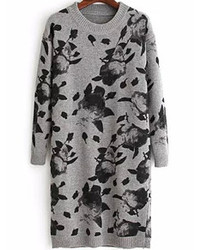 Ink Print Beige Sweater Dress