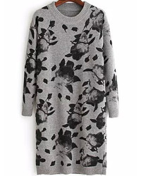 Ink Print Beige Sweater Dress