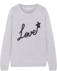 Chinti and Parker Love Star Intarsia Cashmere Sweater Light Gray