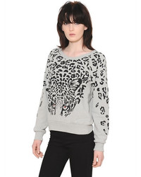 Saint Laurent Feline Print Stretch Cotton Sweatshirt