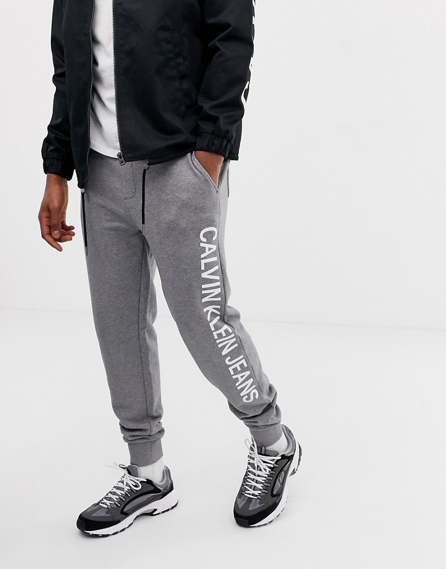 Calvin Klein Jeans Institutional Side Logo Sweatpants Grey Heather, $62 |  Asos | Lookastic