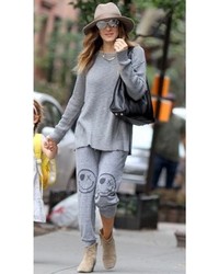 Lauren Moshi Nora Track Pant With Happy Face X Leg In Heather Grey As Seen On Sarah Jessica Parker