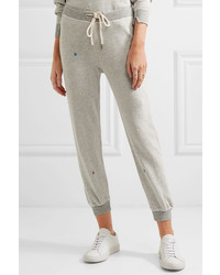 The Great The Cropped Embroidered Cotton Blend Jersey Track Pants