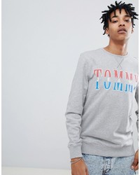 Tommy Jeans Capsule Essential Split Logo Crewneck Sweatshirt In Grey Marl Marl