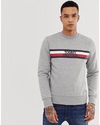 Tommy Hilfiger Chest Icon Stripe Logo Crew Neck Sweatshirt In Grey Marl