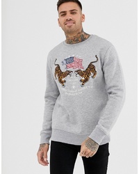Pull&Bear Embroidered Sweatshirt In Grey