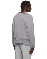 C2h4 Grey Distressed Layered Sweatshirt