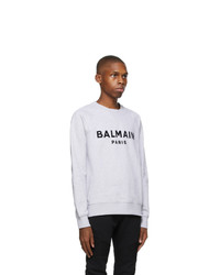 Balmain Grey Flocked Logo Sweatshirt